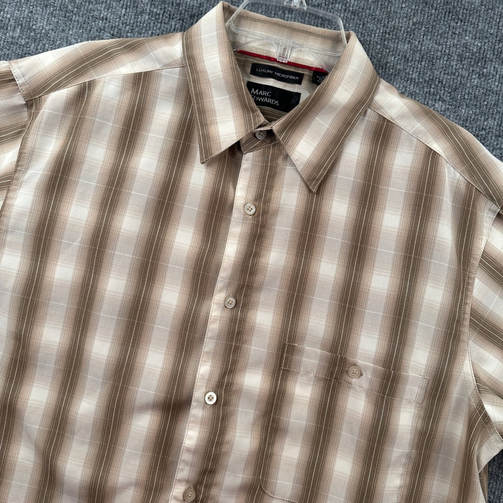 Marc Edwards Mens Brown Plaid Luxury Microfiber Button Down Shirt Large
